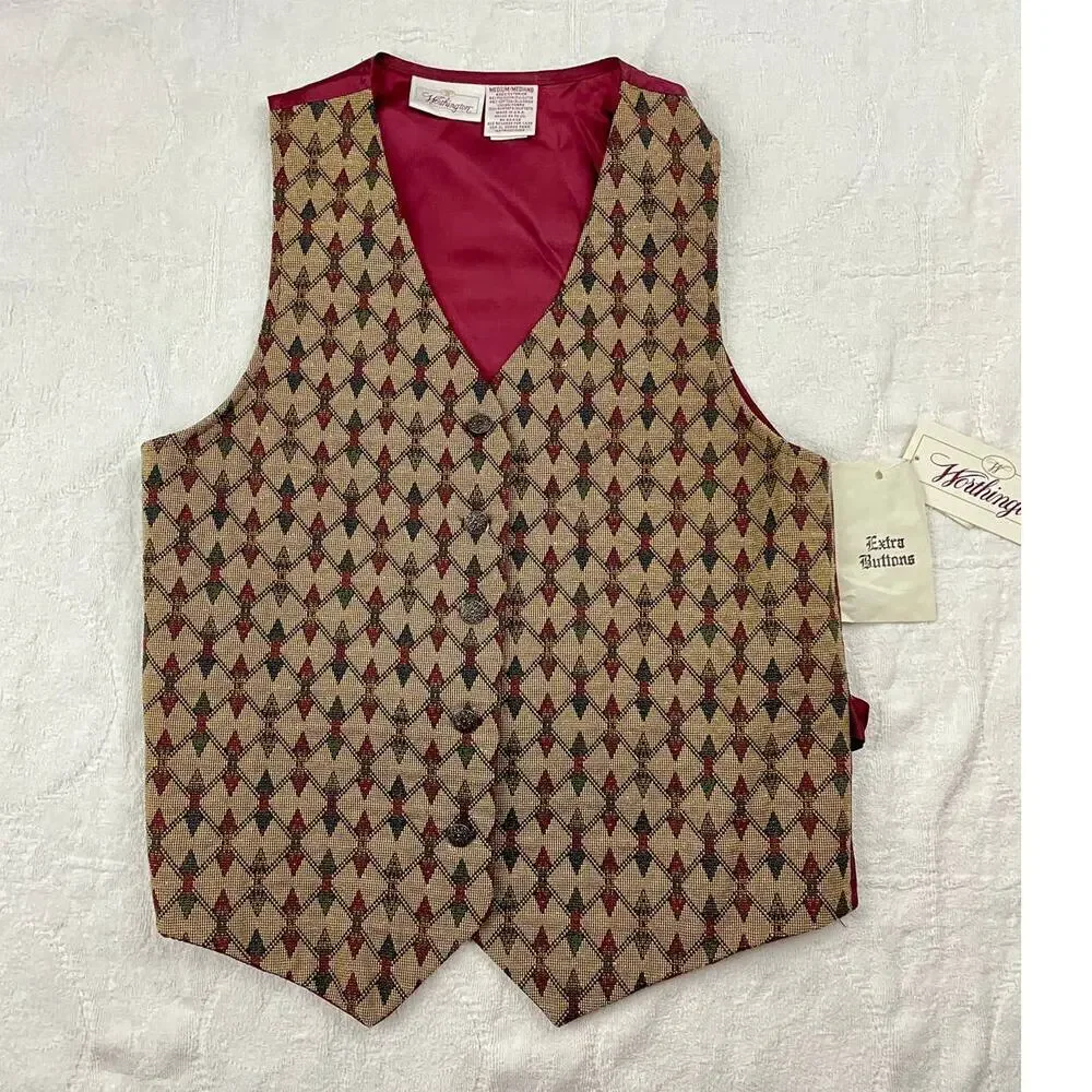 VTG Worthington Burgundy‎ Vest MEDIUM | Square Design | NWT Retro 90s Y2K USA